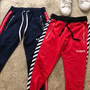 My karter track pants both size small